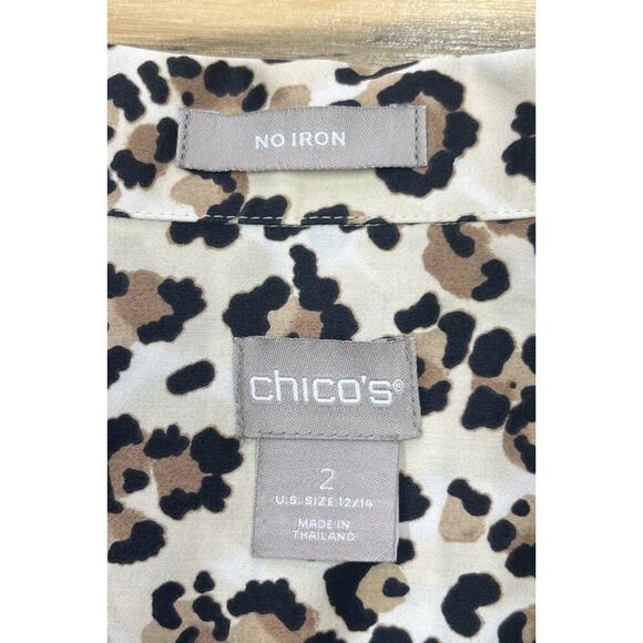 Chico's Animal Print No Iron Button Up Shirt Blouse Size 2 12/14 Mob Wife - Picture 2 of 12